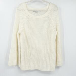 Project Naadam Womens‎ Fall Preppy Open Knit Semi Sheer Sweater Size M Ivory